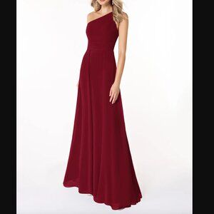 Azazie Dallas Burgundy A-Line One Shoulder Chiffon Dress
